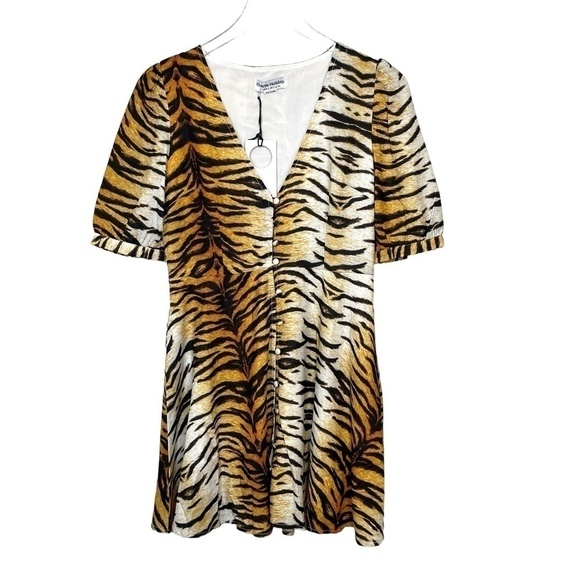 Charlie Holiday Tiger Print V Neck Mini Dress Sz 4 NWT - Picture 9 of 15